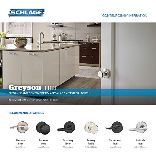 Schlage F40 Bwe 625 Gsn Greyson Collection Bowery Privacy Lock Knob, Bright Chrome #TOP4