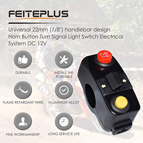 Feiteplus Universal 7/8" Aluminum Motorcycle Handlebar Mount Switches Horn Button Turn Signal Light Switch Electrical System Dc 12V #TOP1