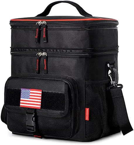 Lekesky Large Insulated Lunch Bag for Men, Double Deck Expandable Insulated Lunch Box, Tactical Lunch Tote Bag, Durable Leakproof Lunch Cooler Bag for Adult Work Picnic 30-can (20L), Black