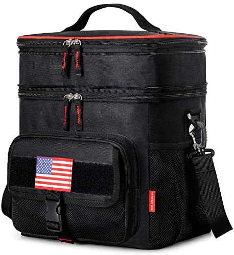 Lekesky Large Insulated Lunch Bag For Men, Double Deck Expandable Insulated Lunch Box, Tactical Lunch Tote Bag, Durable Leakproof Lunch Cooler Bag For Adult Work Picnic 30-Can (20L), Black #TOP9
