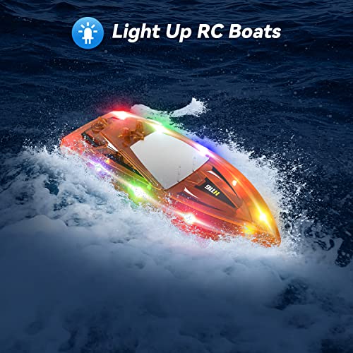 YEETFTC 2Pack LED Light RC Boat Remote Control Pool Water Toys for Kids Ages 8-12 Adults Lakes Bathtub Toy with Whole Body Waterproof,Low Battery Alarm,2.4Ghz,Control Range 50M,Rechargeable Battery