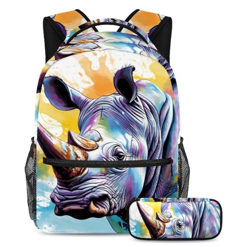 Cartable de grande capacité anti-désordre avec trousse à crayons Rhino couleur arc-en-ciel pour ado