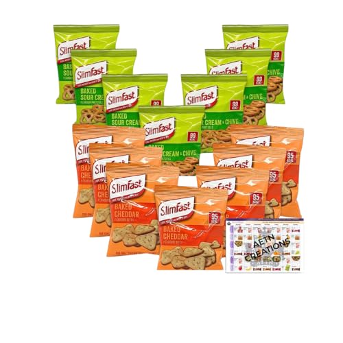 AETN Creations Slim Fast Crisps Bundle Pack of 14 with 7 Cheddar Bites, 7 Sour Cream and Chive plus AETN Meal Planner, Nutritious Snacking