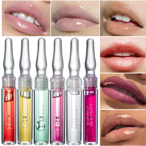 DAGEDA Lip Plumper Set, Lip Comfort Oil Ampoule Luster Lip Gloss High–shinning Plump Lip Tint , Watery Lips Long-lasting Moisturizing, Girly Transparent Tinted Liquid Lipstick (6x2ml)
