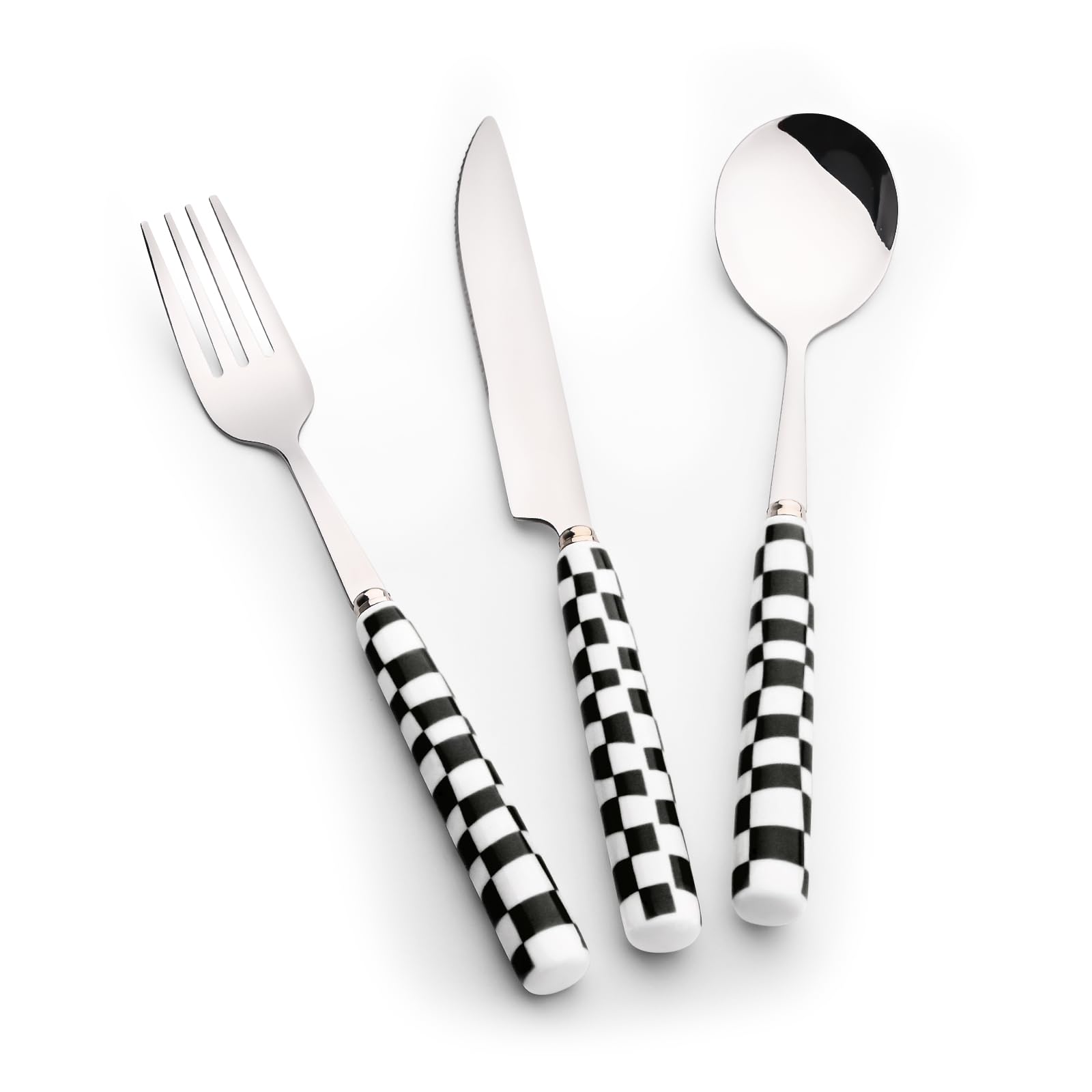 Koythin 3-Piece Black Check Stainless Steel Cutlery Set
