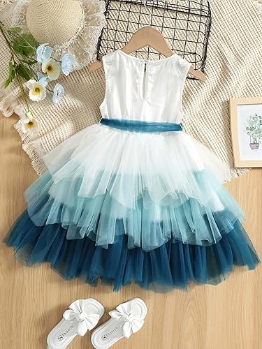 Image of TAGAS Girls Princess Party Dress | Mesh Layered Fit & Flare Frock for Girls | Pearl Embellished Tulle Dress | Birthday Dressess | Wedding Kids Fancy Frock (3-11 Years)