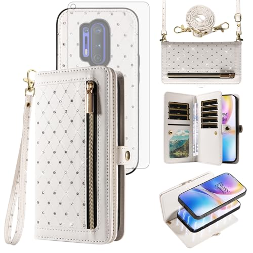 Protection OnePlus 8 Pro portefeuille magnétique amovible et bandoulière 1Plus