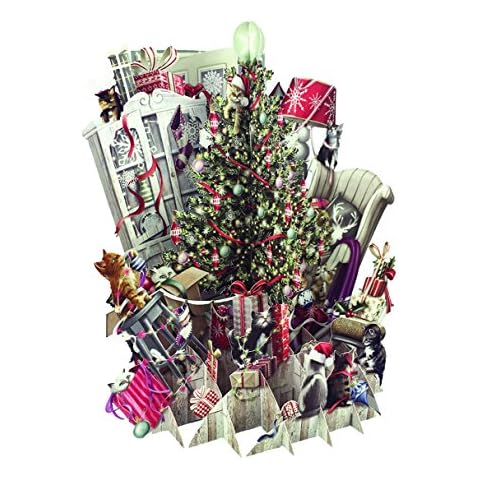 Paper D'Art XTW007 3D Pop Up Cats Decorating The Tree Christmas Greeting Card, Paper Cover