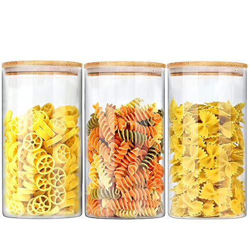 EcoEvo Tarros de vidrio con tapas de bambú (40 onzas en paquete de 3), juegos de tarros y recipientes de vidrio para alimentos, tarros de almacenamiento de alimentos de vidrio con tapas herméticas,