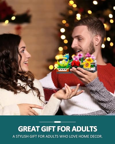 Wise Block W Blumen Pflanzen Bonsai-Blocksatz Blumenstraußblöcke, Pflanzensammlung, Heimdekoration, Geburtstagsgeschenke für Mädchen und Frauen