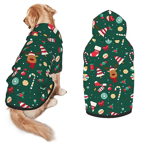 Christmas Dog Costume, Christmas Deer Tree Print Hoodie Winter Christmas Cosplay Clothes Sweaters Outfits Pullover Pets' Sweatshirt Hoodies with Pocket for Medium Large Dogs-XL