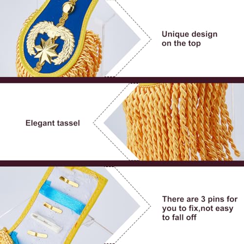 Image of SUPERFINDINGS 2PCS Tassel Shoulder Uniform Fringe Shoulder Blue Epaulettes Brooch Pin with Gold Tassel Detachable Fringe Epaulettes Golden Link Chain Epaulet Punk Epaulette for Costume Decor, 28cm /11