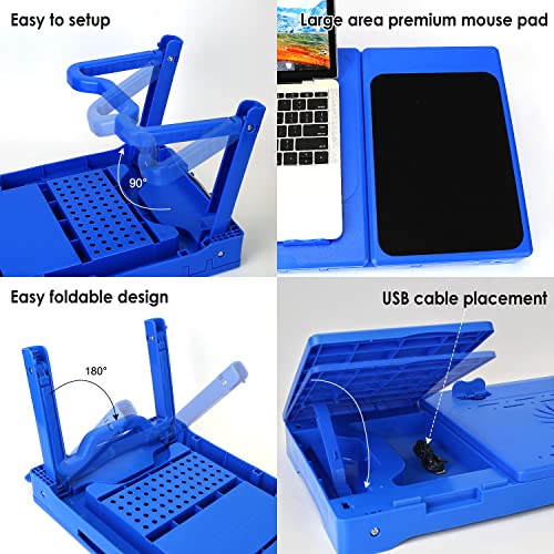 Laptop Desk para cama portátil ajustable con ventilador USB azul miniatura 3