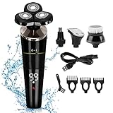 Snowtaros Elektrische Rasierapparate für Männer, 4 in 1 Wasserdicht Rotationsrasierer mit Koteletten Trimmer Nasentrimmer Gesichtsbürste, USB Aufladbar, Nass & Trocken Anwendung