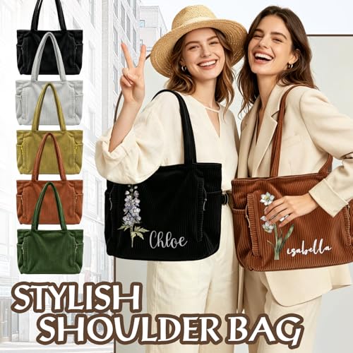 Bolso Tote personalizado de pana con bolsillo y cierre miniatura 6