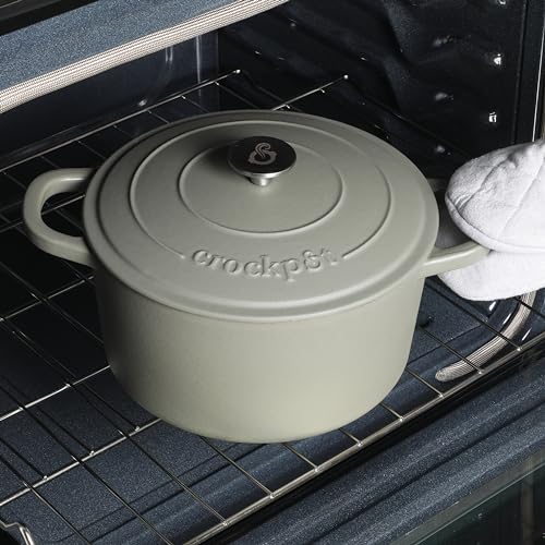 Image of Crock-Pot Artisan 5-Quart Round Cast Iron Dutch Oven with Lid - Matte Green, Durable Oven Safe Cookware