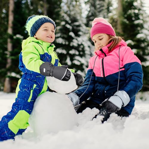 Image of MCTi Kids Mittens Waterproof Winter Ski Warm Sherpa Lined Long Cuff with String