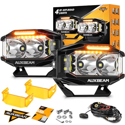 Auxbeam V-MAX Series LED Light Pod, 270° Side Shooter LED Offroad Lights with Amber DRL, 4 Inch Auxiliary Ditch Light for Truck ATV Jeep Ford