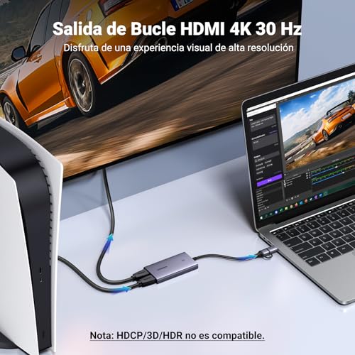 UGREEN Capturadora Vídeo HDMI Entrada 4K 30Hz Captura 2K 30Hz HD per Streaming Gaming OBS Compatibile con PC Switch PS5 Xbox MacBook iPad Camera - imagen 2