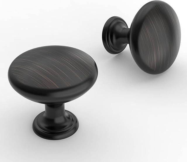 FURNIWARE 12 Pack Cabinet Hardware Knobs, Kitchen Door Cabinet Oil Rubbed Bronze Round Solid Knobs - 1-1/4" (30mm) Diameter