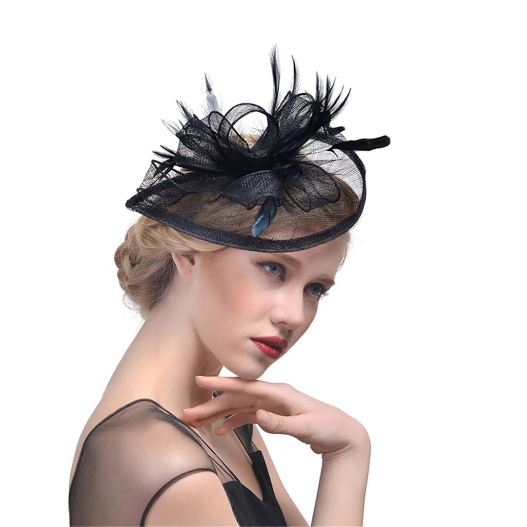 fascinator, Kapelusz fascynatorów z siateczki, damski, weselny, koktajlowy, herbaciany, imprezowy, jednolity, kwiatowy, piór, nakrycie głowy, spinka do włosów
