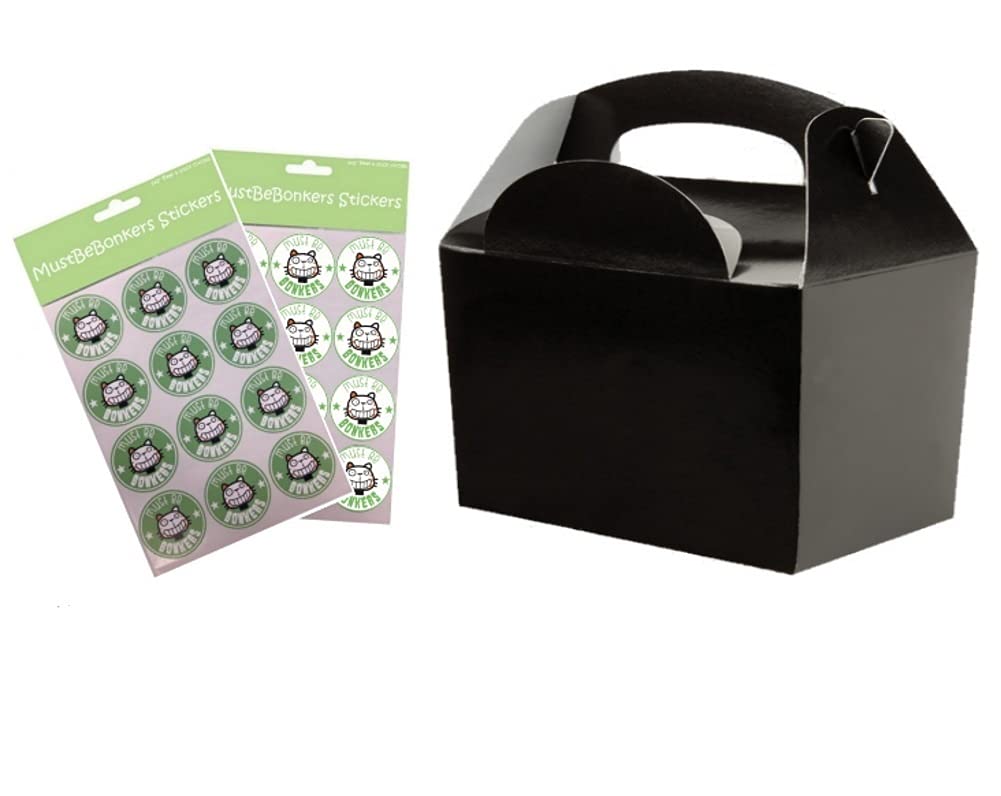 MustBeBonkers 30 Childrens/Kids Plain Coloured Carry Food Meal Birthday Party Box Loot Bag Boxes - Size: 152mm x 100mm x 102mm (Black) โ image 1