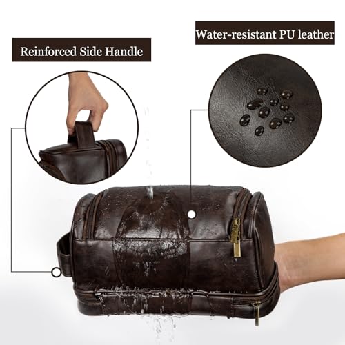 Travel Toiletry Bag for Men, Large Water-resistant Shaving Bag Toiletries Organizer, PU Leather Dopp Kit, with Hanging Hook, Multi-functional and Stylish, Ideal for Grooming, Travel, Camping, Gym4
