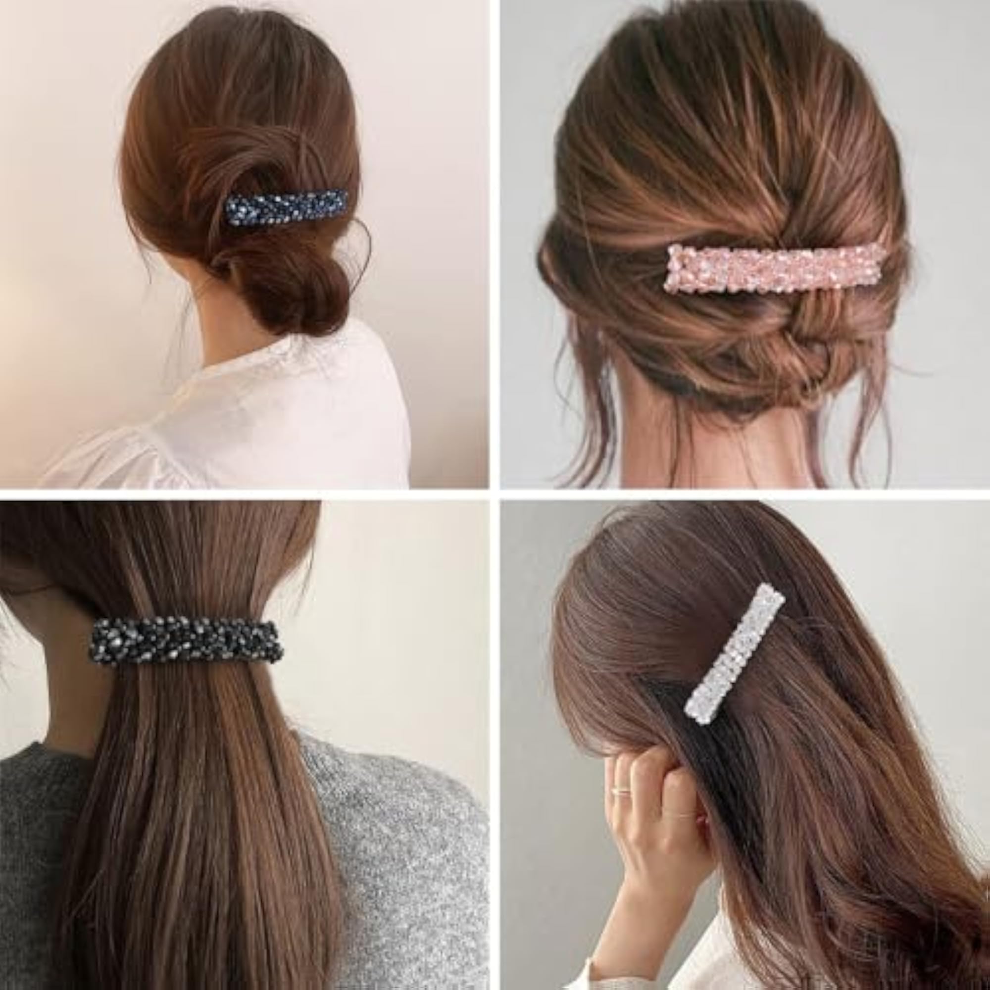 6pc Crystal French Barrette Hair Clip Set, Stylish Accessories