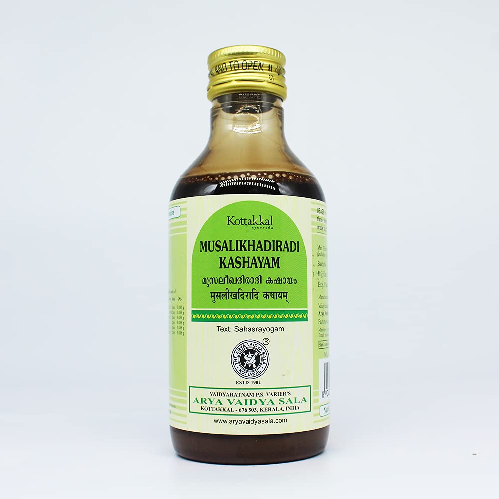 Musalikhadiradi Kashayam-200ML, (Pack Of 1), Of Arya Vaidya Sala Kottakkal and get Golden Oldie Herbs®, Sukanthi Pills-1gm