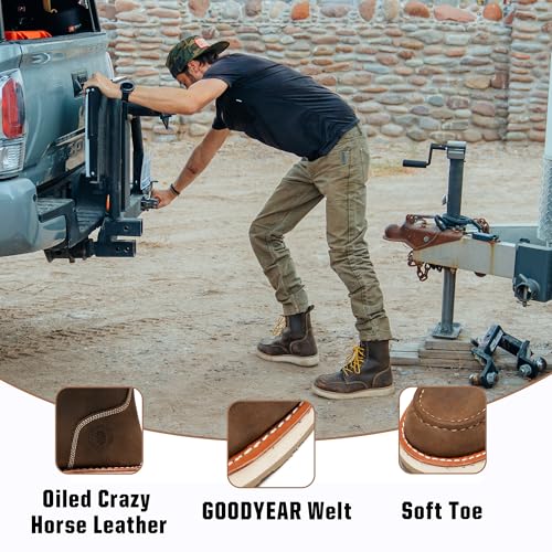 ROCKROOSTER Mantua - 8 inch Comfortable, Anti-fatigue Soft toe Rubber Outsole Work Boots for Men SAP3082