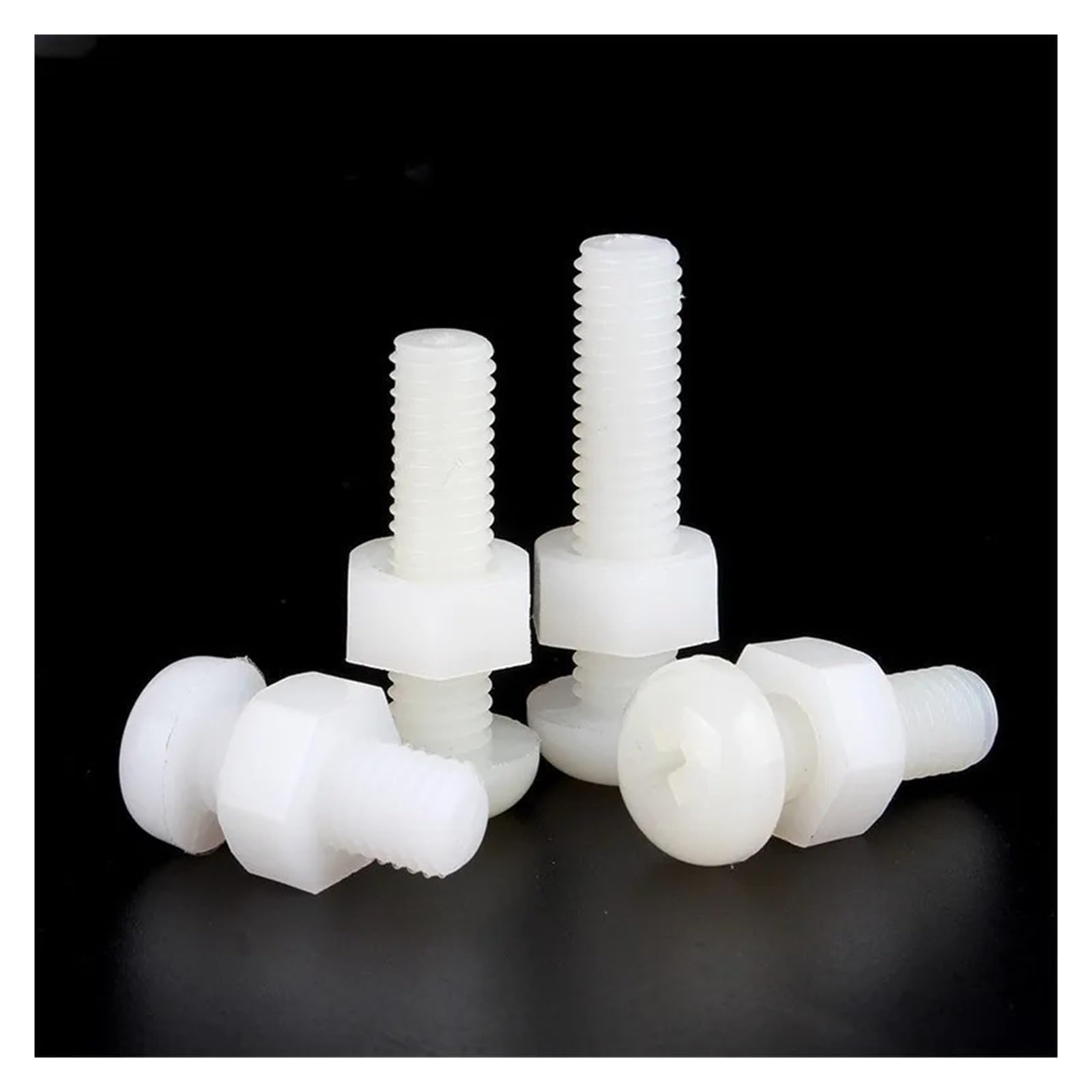 100 Set Combinazione Vite+Dado in Nylon Bianco Testa Tonda Croce Plastica Isolata Croce Bullone Tondo M2 M2.5 M3 M5 M6(M6x30)