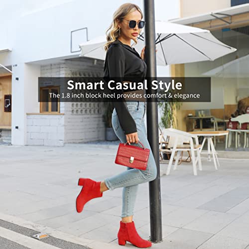 CAMSSOO Women's Fashion Short Gogo Ankle Boots Suede Boots Low Mid Block Heel Boots Side Zipper Booties Shoes4