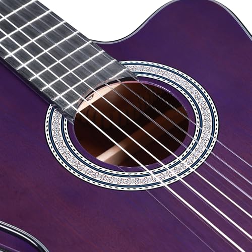 Image of WINZZ AC309CE 39 Inches Cutaway Nylon-string Classical Electric Guitar Build-in Pickup Kit Set Online Lessons, Glossy Purple