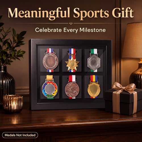 Image of Silipull 6 Medals 3D Large Medal Shadow Box Display Case with Glass Cover, Medal Holder Display Frame 98% UV Protection 13.4 x 10.6 Inches for Runners Marathon Triathlon Soccer Gymnastics All Sports