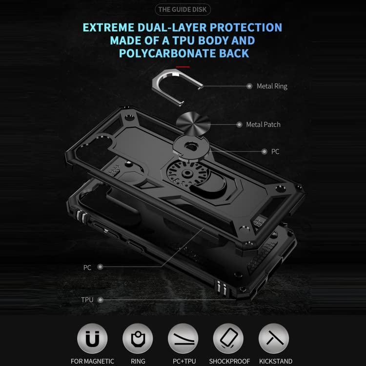 Image of ShieldTech Back Cover for Samsung Galaxy S23 Plus 5G | Rugged Armor Case with Ring Stand | 360 Protection | Shockproof | Camera & Screen Guard (PC, Black)