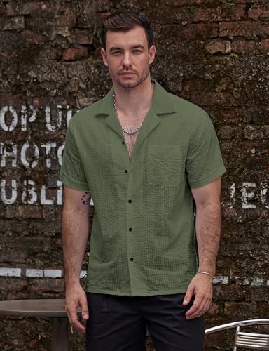 Image of VATPAVE Mens Striped Summer Shirt Casual Button Down Short Sleeve Beach Shirts Cotton Shirts for Men