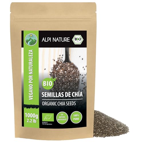 Alpi Nature Semillas de Chía Orgánica 1kg, Chia Semillas Enteras para Batidos, Yogur y Muesli