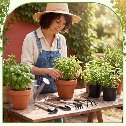 Set de jardinería mini para niños con 8 piezas y bolsa miniatura 6