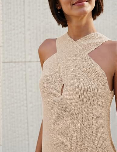 Yeokou Women Halter Cross Over Collar Tank Knit Sleeveless Top Solid Color Casual Summer Blouse2