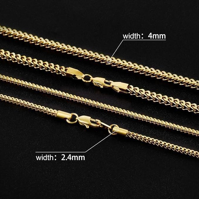 14K Gold Plated Franco Chain 2.5MM 4MM Stainless Steel Square Box Link Chain Necklace For Men Women 18''-24'' - Image 3