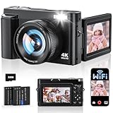 4K Digital Camera for Photography, WiFi Autofocus 64MP Vlogging Camera for YouTube, 180° 3' Flip Screen 30FPS Video Cameras with Flash Anti-Shake 16X Zoom 32GB Card, Compact Travel Digital Camera