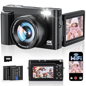 4K Digital Camera for Photography, WiFi Autofocus 64MP Vlogging Camera for YouTube, 180° 3″ Flip Screen 30FPS Video Cameras with Flash Anti-Shake 16X Zoom 32GB Card, Compact Travel Digital Camera