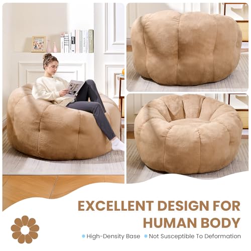 Image of Cozy Faux Fur Floor Chair, Pre-Filled Memory Foam Bean Bag for Teens and Petite Adults, Compact Accent Seating for Reading Nook and Bedroom Decor, Khaki