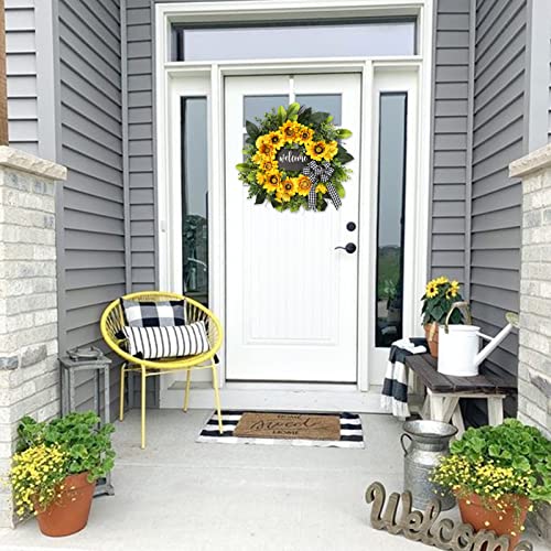 Sunflower Wreath With Welcome,Spring Summer Wreath For Front Door, Unique Housewarming Gift,Mother'day Gift,Farmhouse Porch Decor,Sunflower Wall Decor,Wedding Favors,Year Round Wreaths-20Inch #TOP3