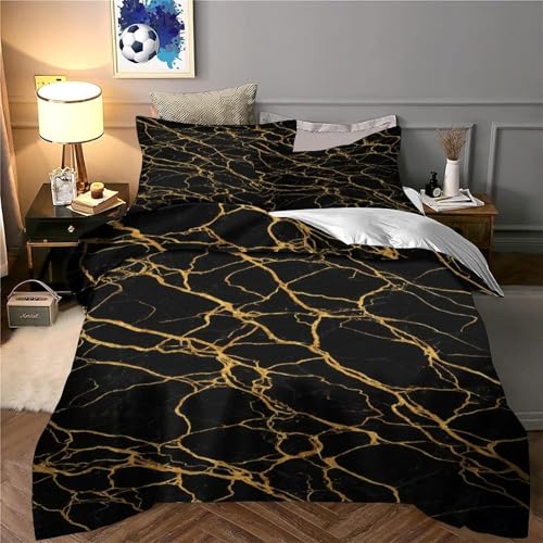 Housse de couette feuilles dorées parure de lit tropicale 260x220cm