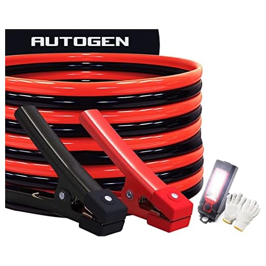 AUTOGEN Heavy Duty Jumper Cables, Booster Cables 1 Gauge 25Feet 900AMP Automotive Jumper Cables Kit for Car, SUV, and Trucks with Professional Clamps，Carrying Bag Lights and Safety Gloves