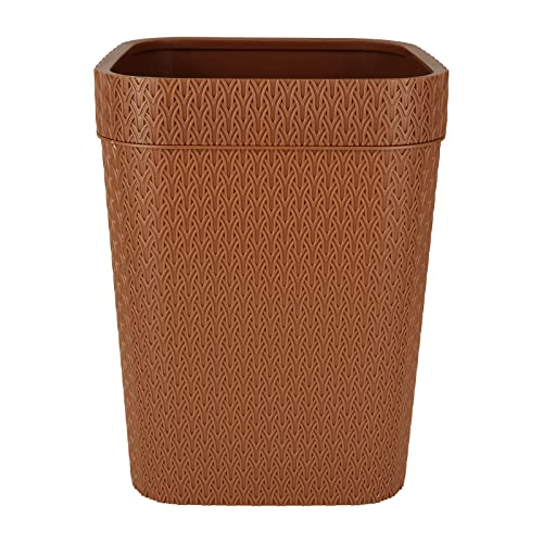 ASelected 12L Waste Paper Bin, Rattan Patterned Bedroom Bin Plastic Waste Paper Basket Living Room Bin for Bedroom Bathroom Office Or Home