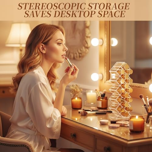 HUSOUE 2 Stück Lippenstift Organizer, 32 Fächer Lipstick Holder Transparent Lippenstifthalter Vertikale Acrylic Lipgloss Halter Kosmetik Organizer für Schlafzimmer Wohnzimmer Schreibtisch