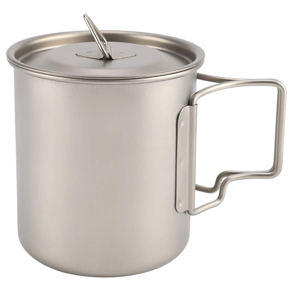 Tasse à café en titane 2 pièces, tasse de camping en titane avec couvercle poignée pliable tasse à café portable tasse à bière en métal 14.2 oz/420 ml
