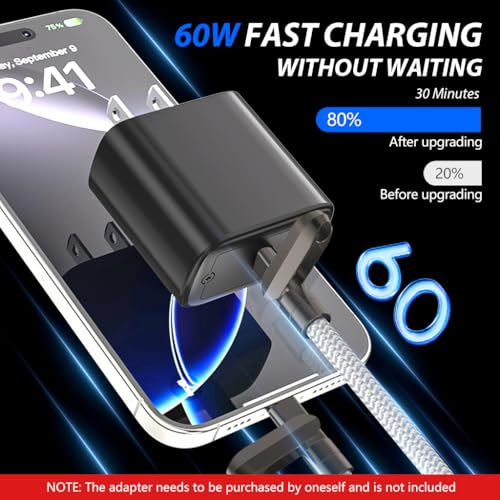 Image of Verilux PD 60W Lanyard Style Type C Cable Fast Charging, 3.3FT /1M Type C to C Cable with 480MBPS Data Cable C Type Fast Charging, C Type Charger Cable Nylon Braided for iPhone 16 /15, Galaxy S25 /S24